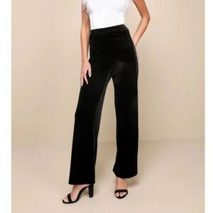 Lulus Fabulous Shine Black Velvet Rhinestone Straight Leg Pants